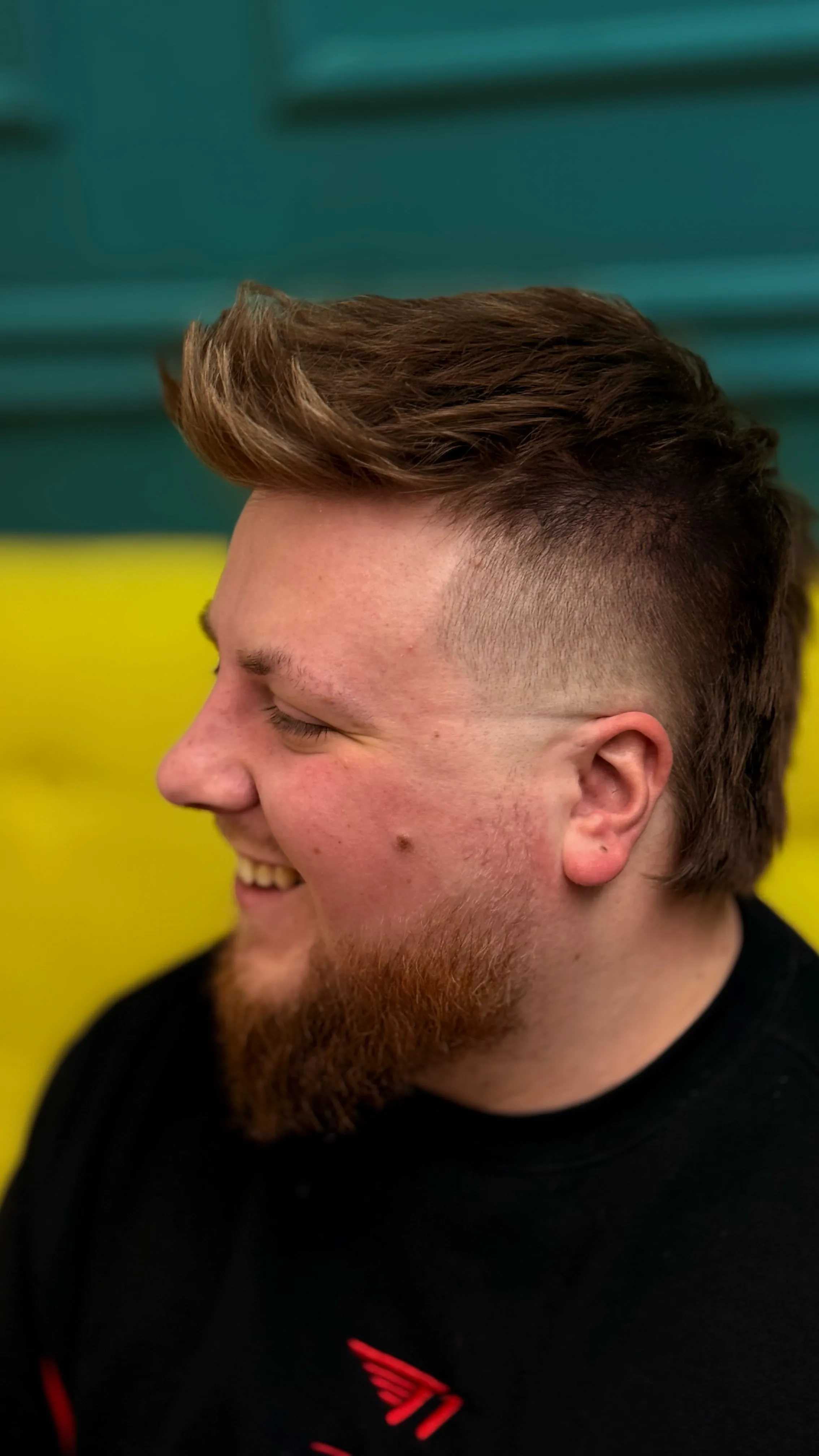 Objemný účes a plnovous z profilu